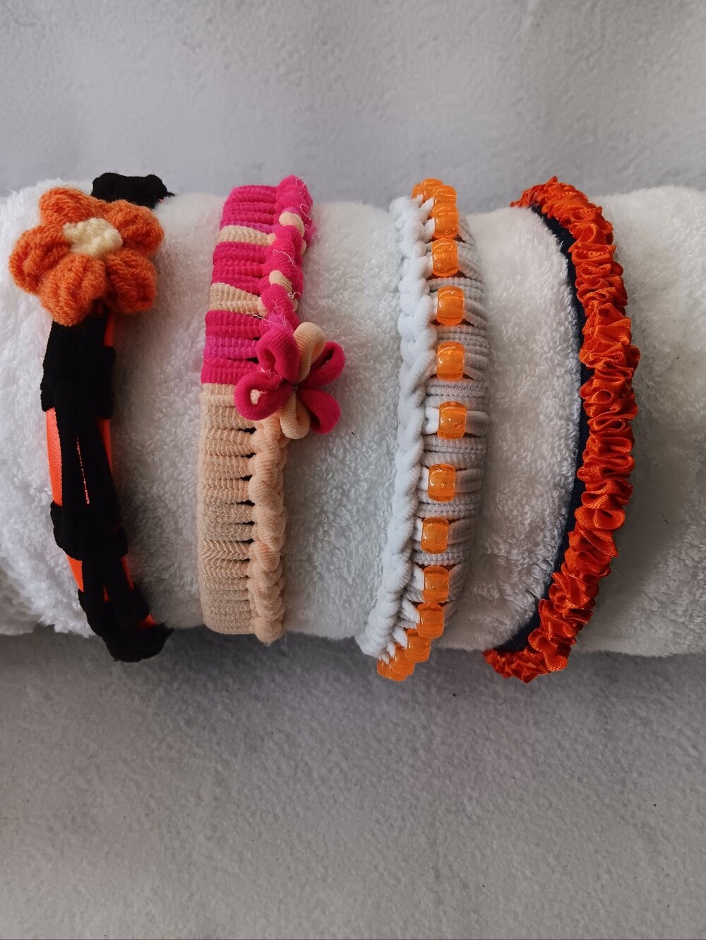 Set of 4 Colorful Headbands - Orange, Pink, Beige, White